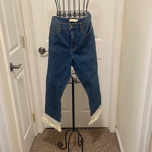 Tory Burch Fringe Hem Blue Jeans